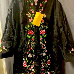 QVC Style Victor Costa- long Black jacket with vibrant flowers - 2X. NWT